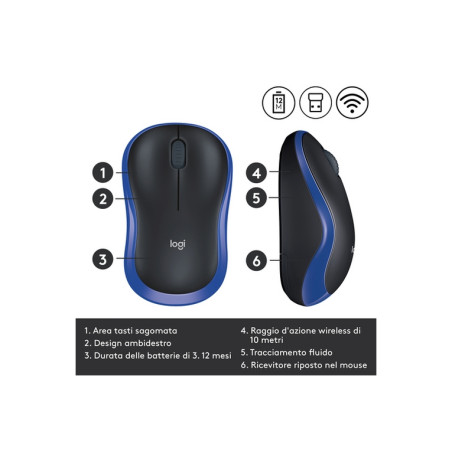 MOUSE M185 NERO/BLU WIRELESS