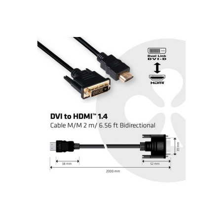 CLUB3D DVI-D TO HDMI 1.4 CABLE M/M 2M 6.