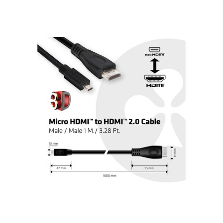 CLUB3D CAVO MICRO HDMI TO HDMI 2.0 4K60H