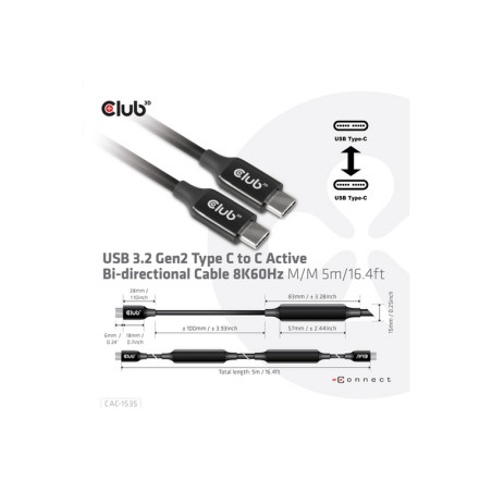 CLUB3D CAVO USB TYPE C 3.2 GEN 2 M-M 5M/