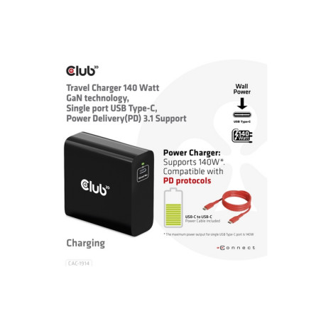 CLUB3D TRAVEL CHARGER 140 WATT GaN TECHN