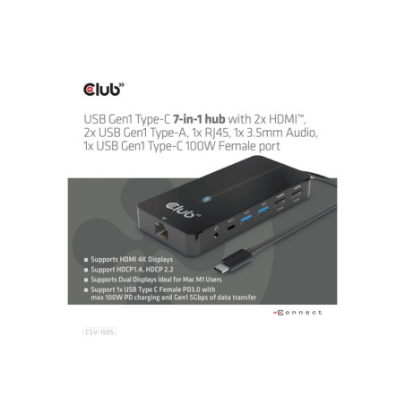 CLUB3D HUB USB GEN1 TYPE-C 7-in-1  2x HD