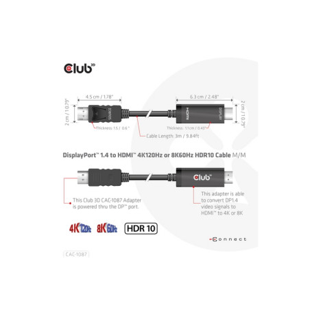 CLUB3D CAVO DISPLAYPORT 1.4 TO HDMI 4K14